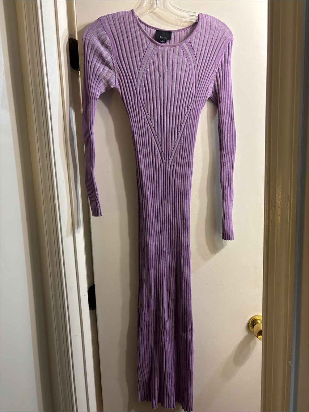 Lumiere Lavender Ribbed Long-Sleeve Bodycon Maxi Dress